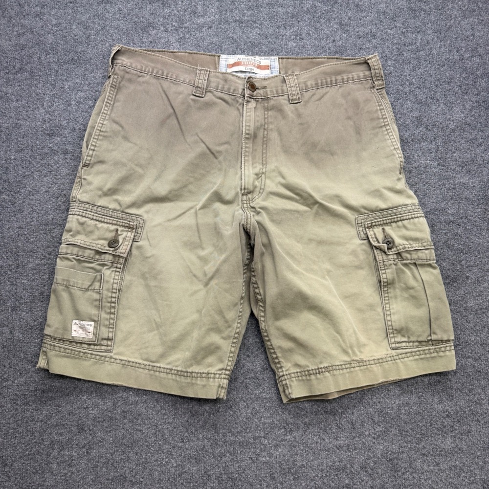 Signature by Levi Strauss Authentics Mens Cargo Shorts Green Cotton W36 Faded